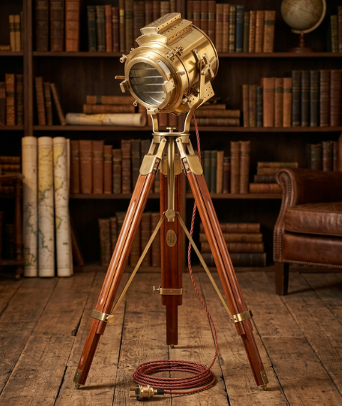 Antique Brass Nautical Tripod Floor Lamp