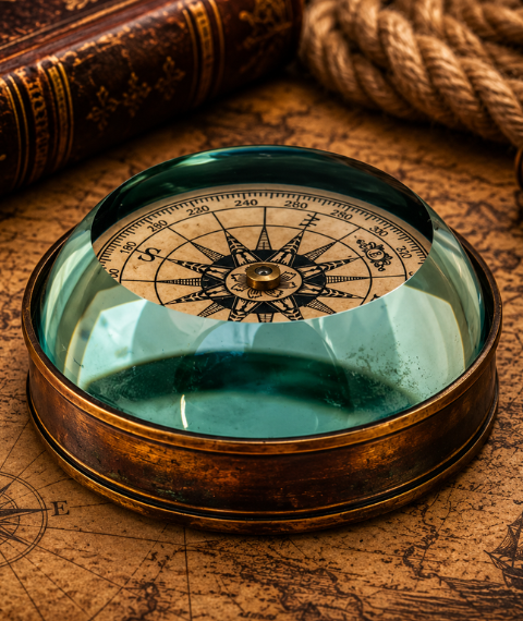 Antique Brass Gimbaled Compass with a Domed Glass